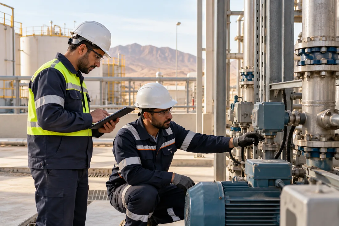 Techniciens effectuant une inspection dans un site industriel